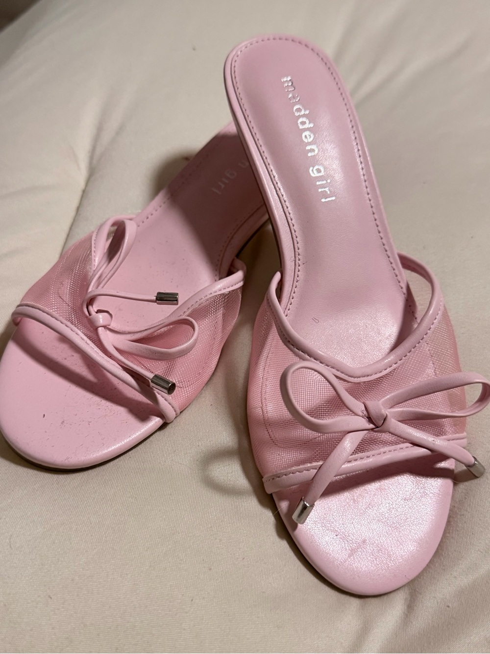 Madden Girl Light Pink Bow Slide Mules